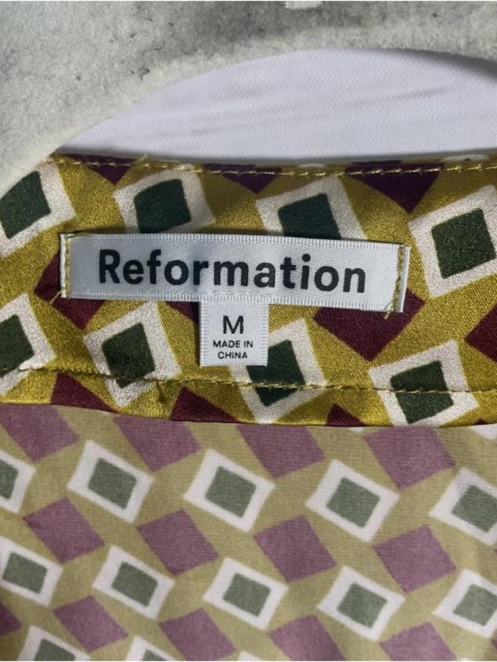 Reformation Geometric Print Open-Front Blazer Jacket in Mustard and Brown - Picture 2 of 3